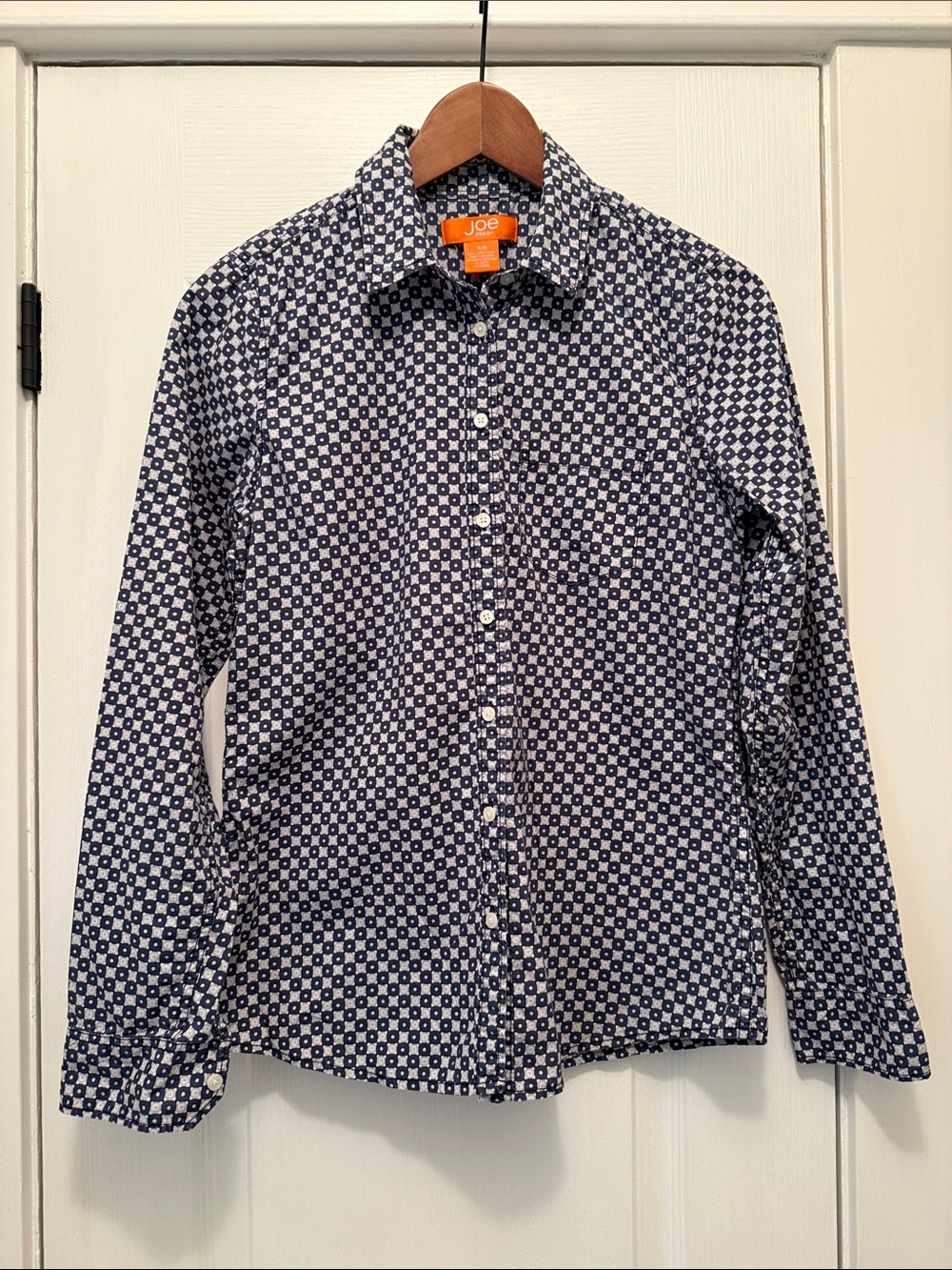 Joe Fresh Navy and White Geometric Fitted Button-Down Shirt
